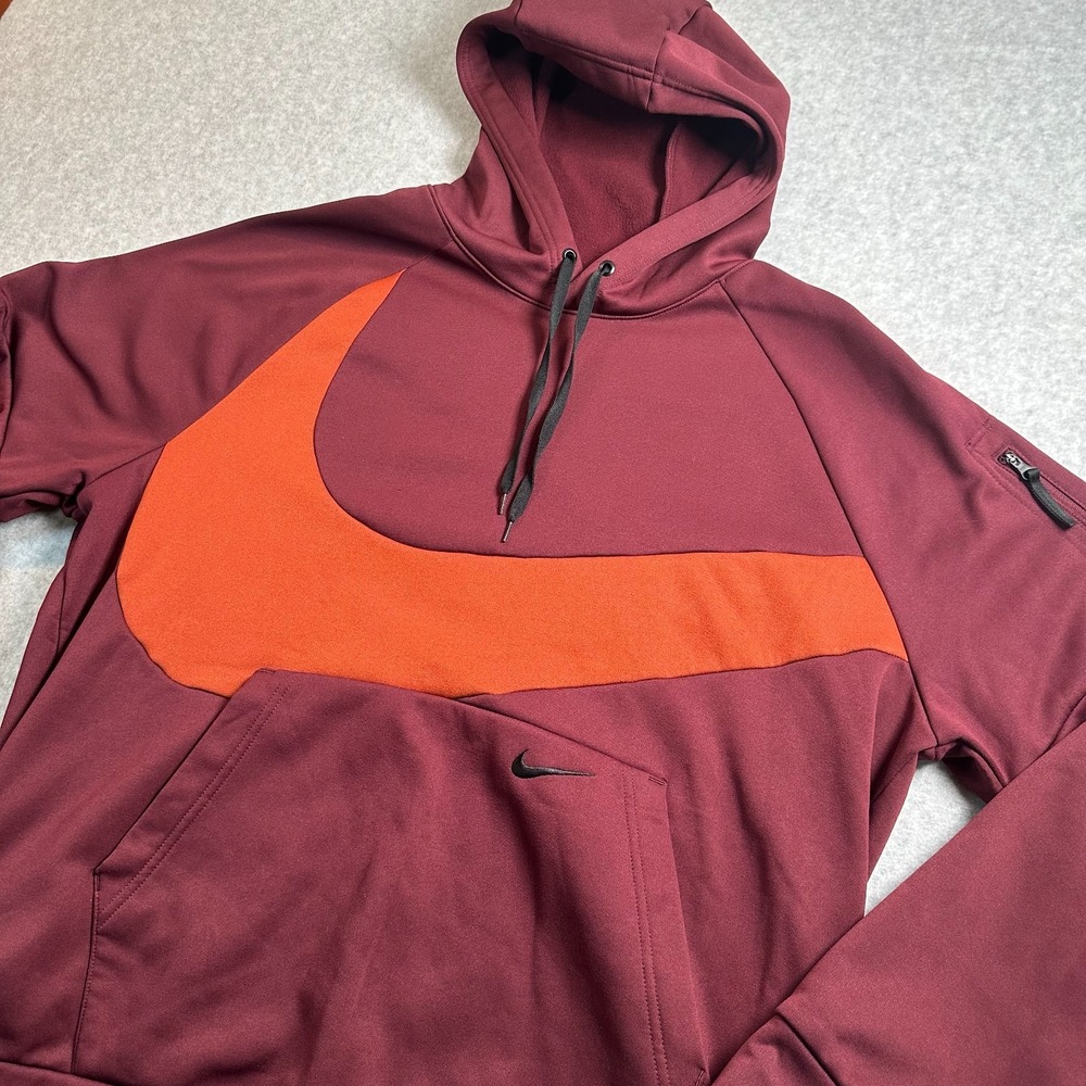 Nike Therma-FIT Big Swoosh Pullover Hoodie Maroon Orange Mens XL DQ5401-681